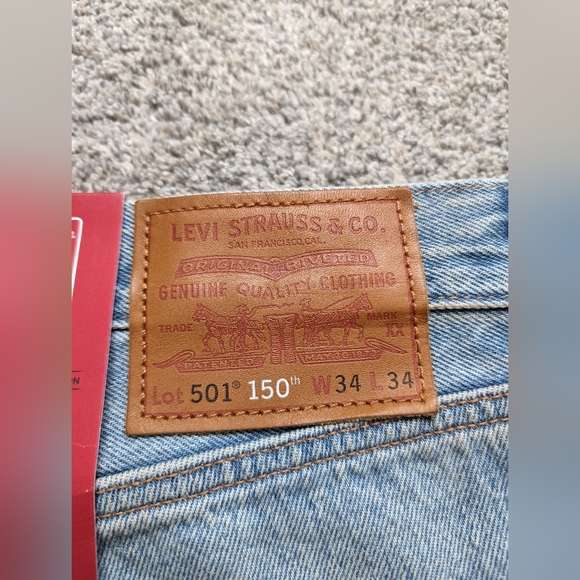 Levis 501 150th Anniversary Jeans Distressed Patchwork Men’s Size 34x34 NWT - Picture 12 of 16